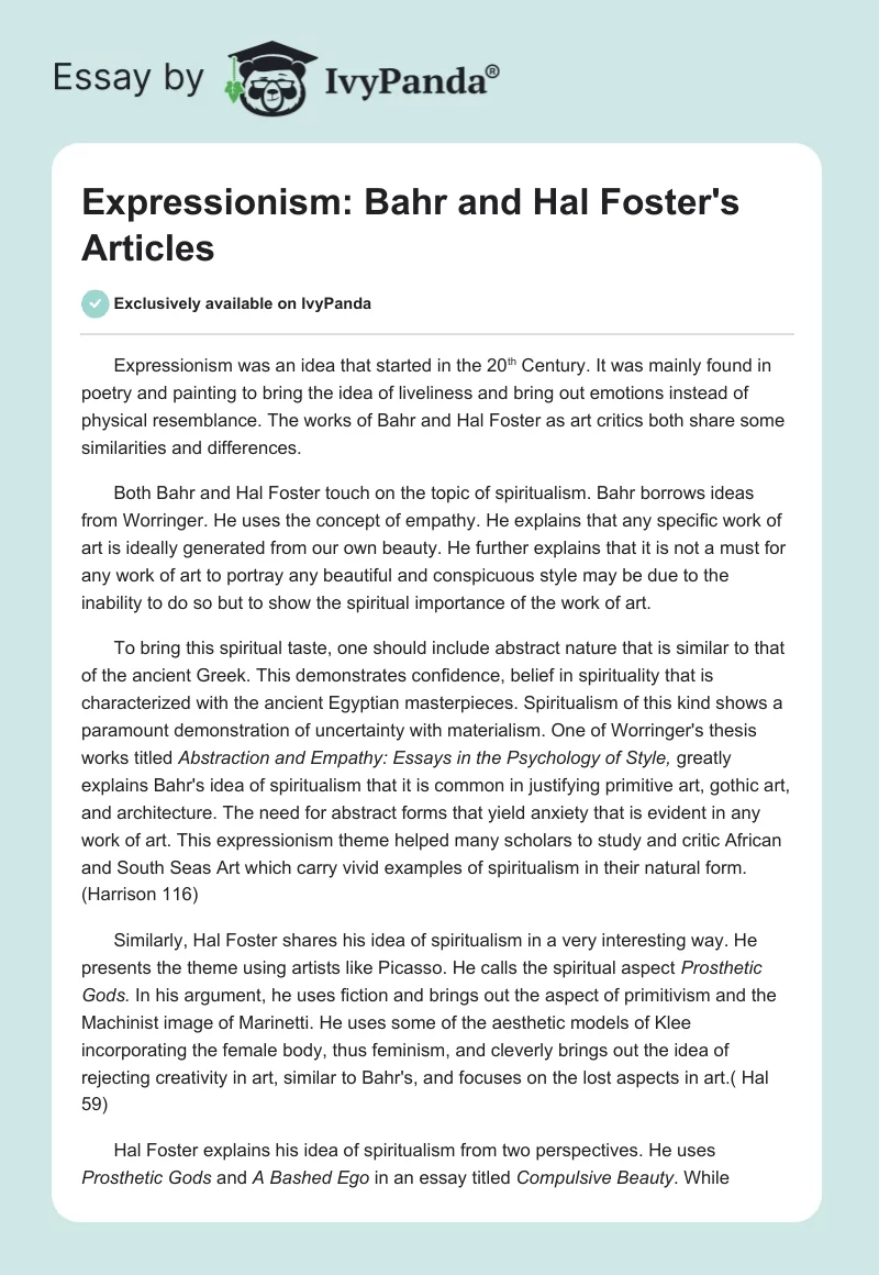 Expressionism: Bahr and Hal Foster's Articles. Page 1