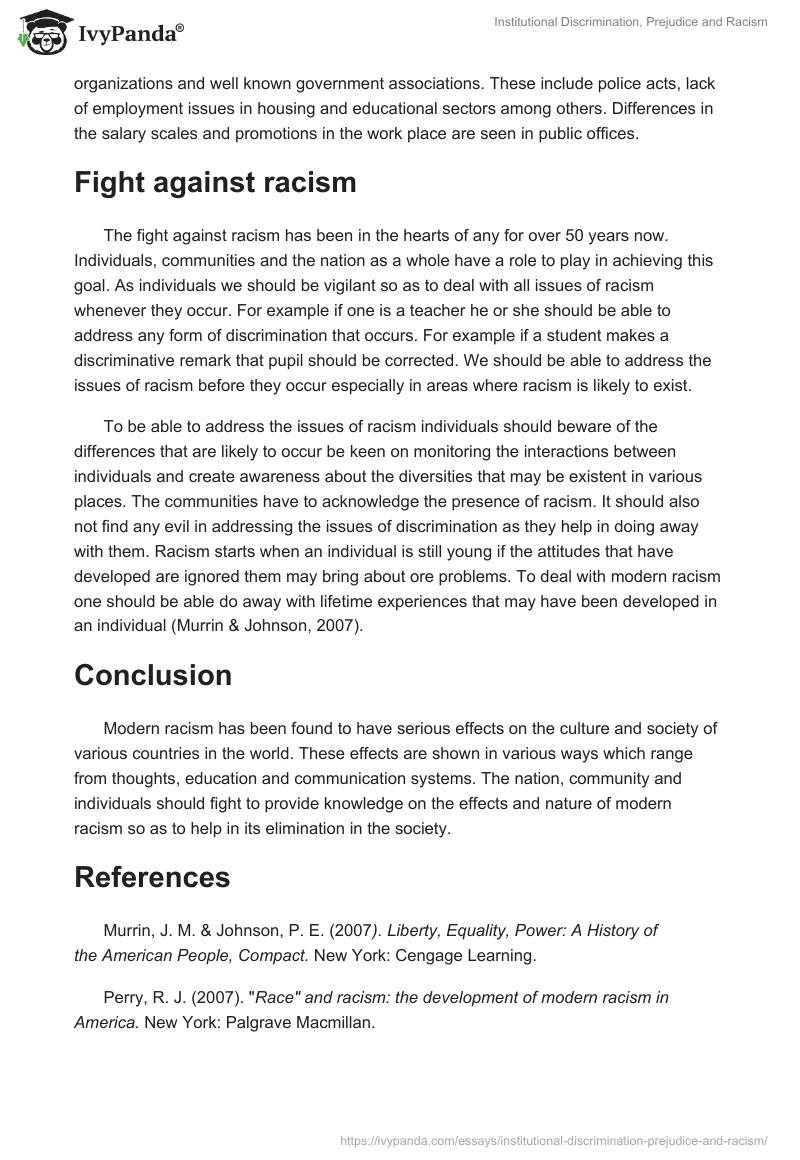 Institutional Discrimination, Prejudice and Racism. Page 2