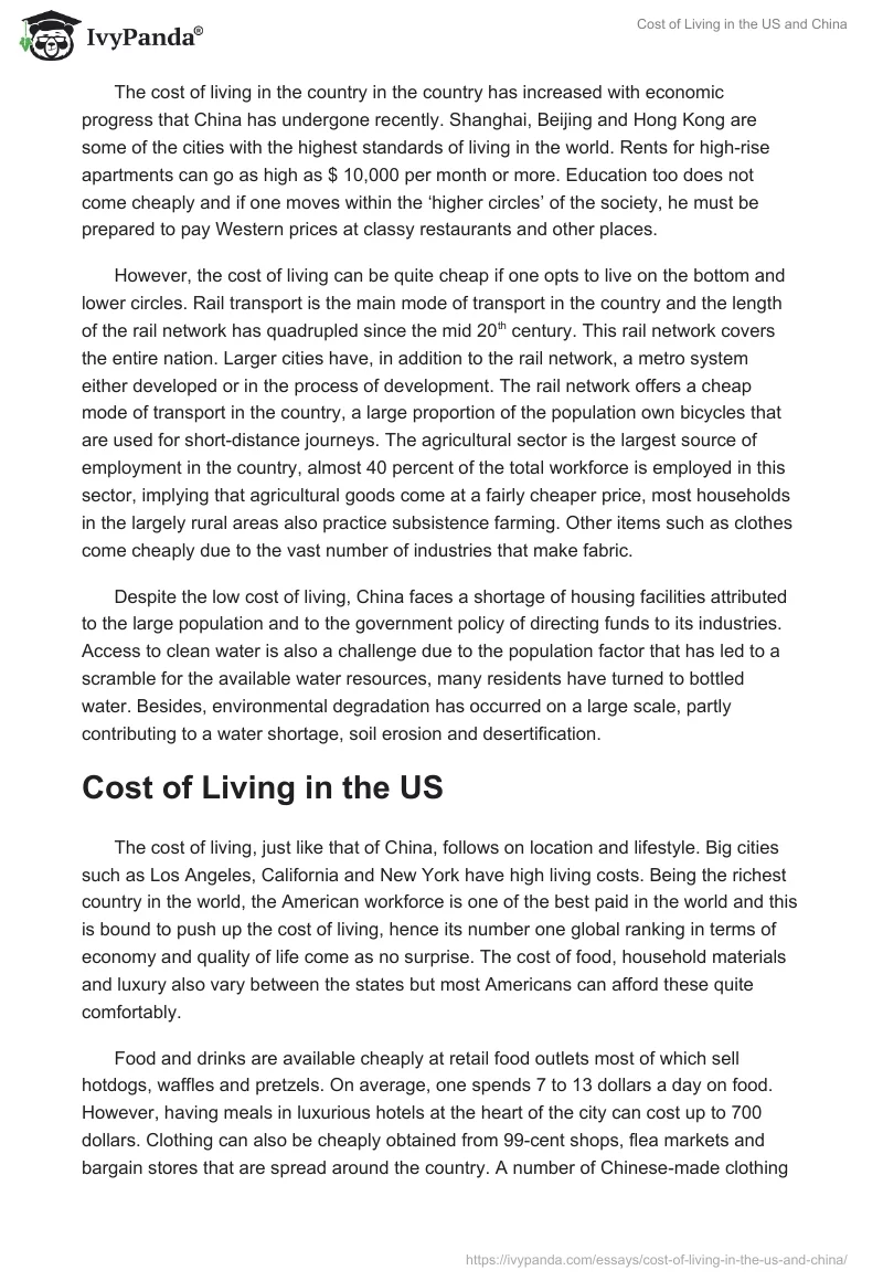 Cost of Living in the US and China. Page 2