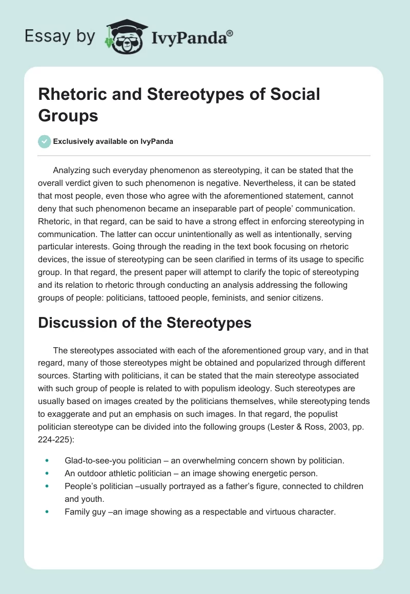 Rhetoric and Stereotypes of Social Groups. Page 1