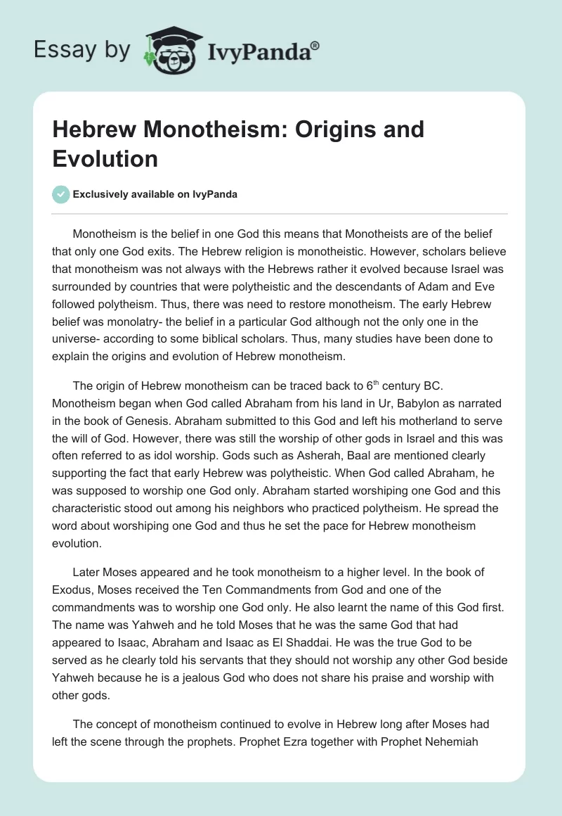 Hebrew Monotheism: Origins and Evolution. Page 1
