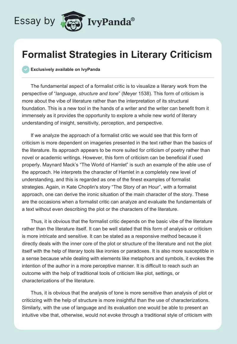 Formalist Strategies in Literary Criticism. Page 1