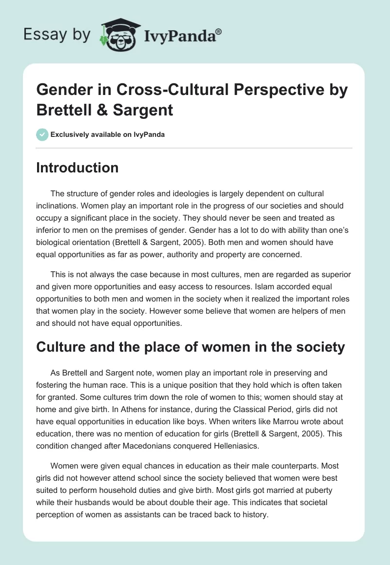 Gender in Cross-Cultural Perspective by Brettell & Sargent. Page 1
