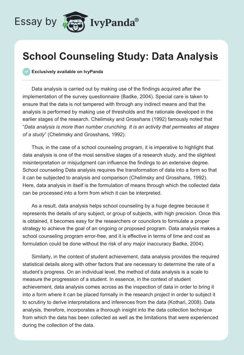 School Counseling Study: Data Analysis. Page 1