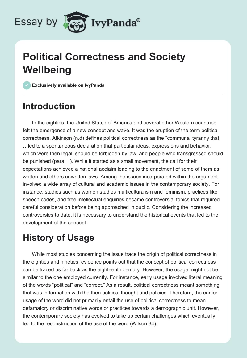 Political Correctness and Society Wellbeing. Page 1