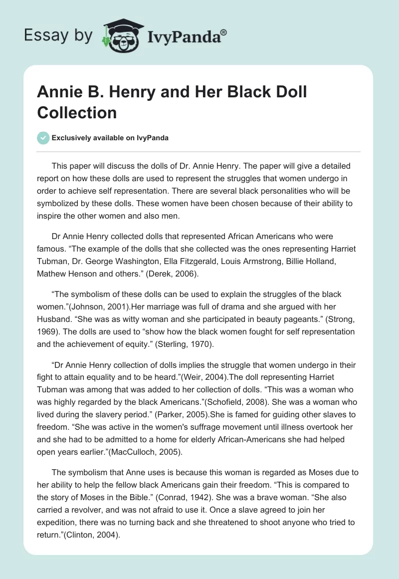 Annie B. Henry and Her Black Doll Collection. Page 1
