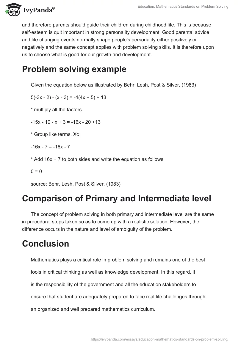 Education. Mathematics Standards on Problem Solving. Page 3