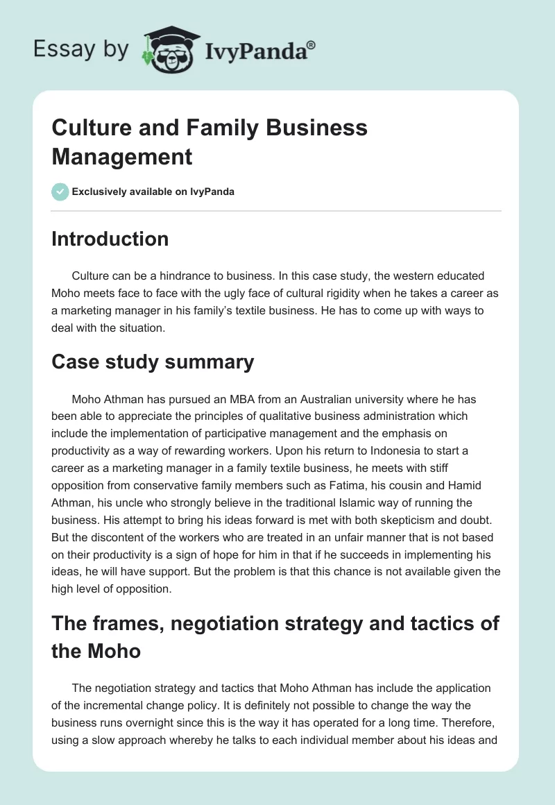 Culture and Family Business Management. Page 1