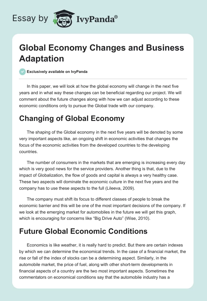 Global Economy Changes and Business Adaptation. Page 1