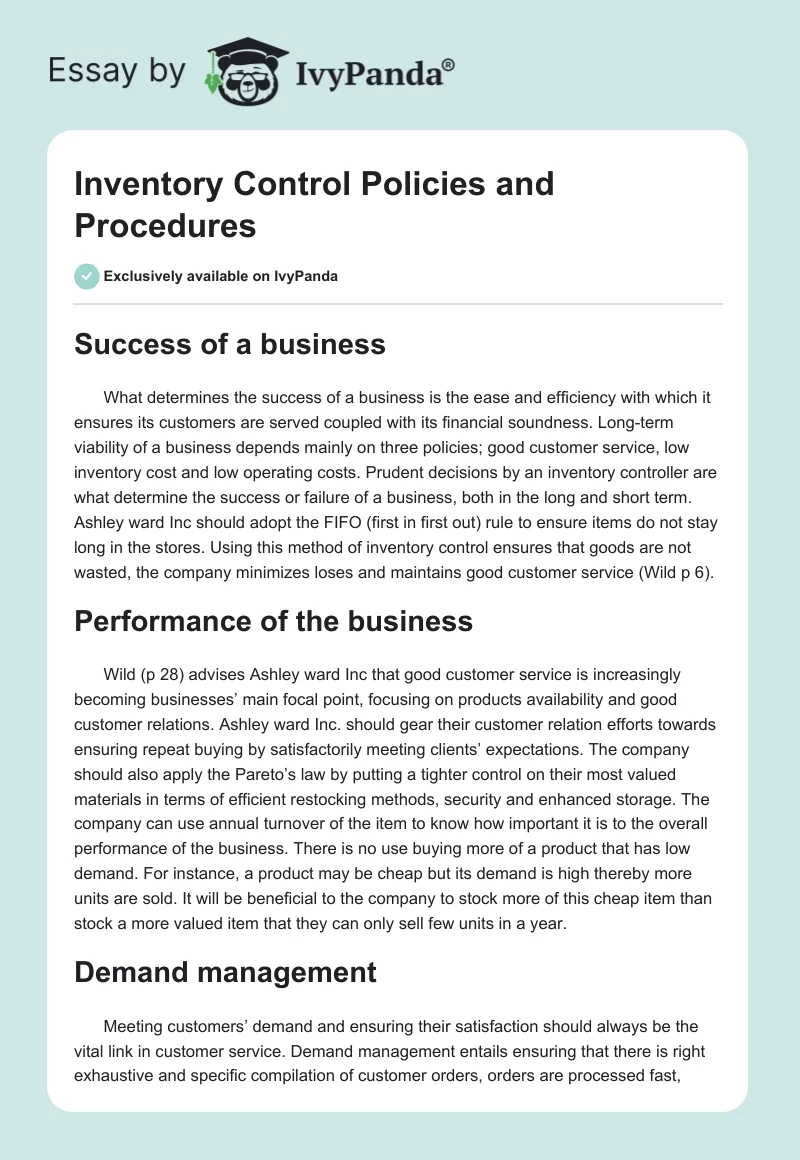 Inventory Control Policies and Procedures. Page 1
