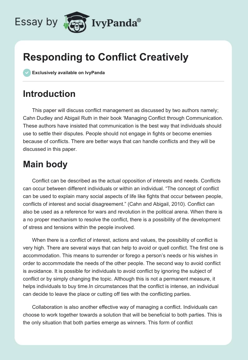 Responding to Conflict Creatively. Page 1