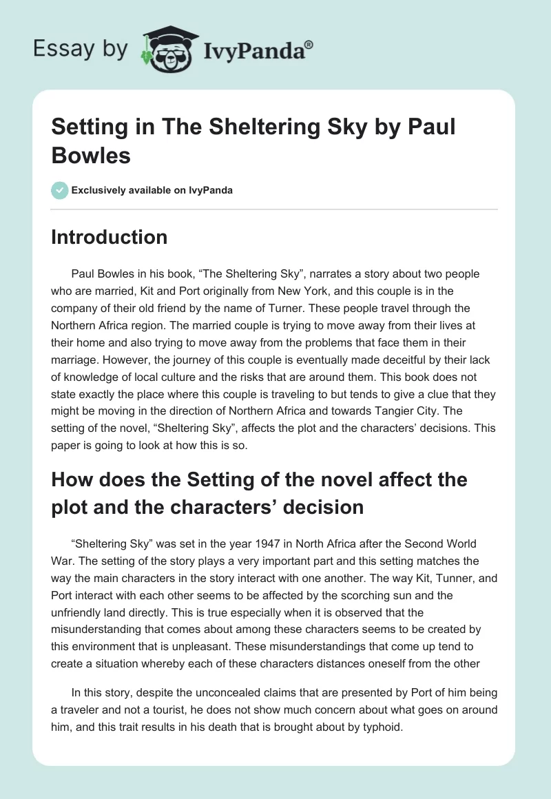 Setting in The Sheltering Sky by Paul Bowles. Page 1