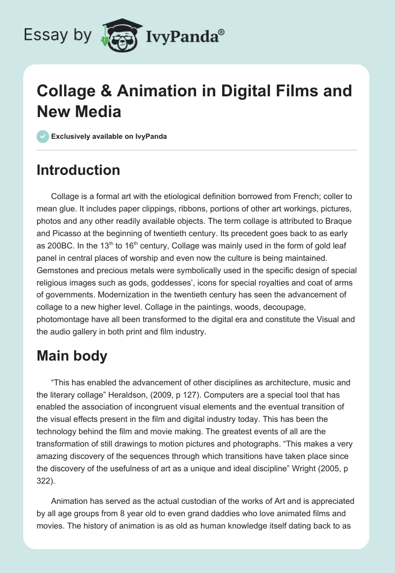 Collage & Animation in Digital Films and New Media. Page 1