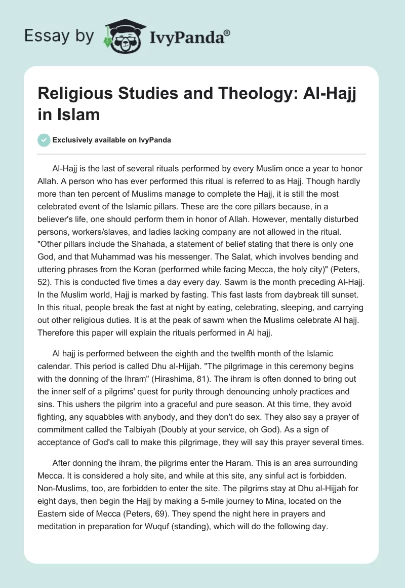 Religious Studies and Theology: Al-Hajj in Islam. Page 1