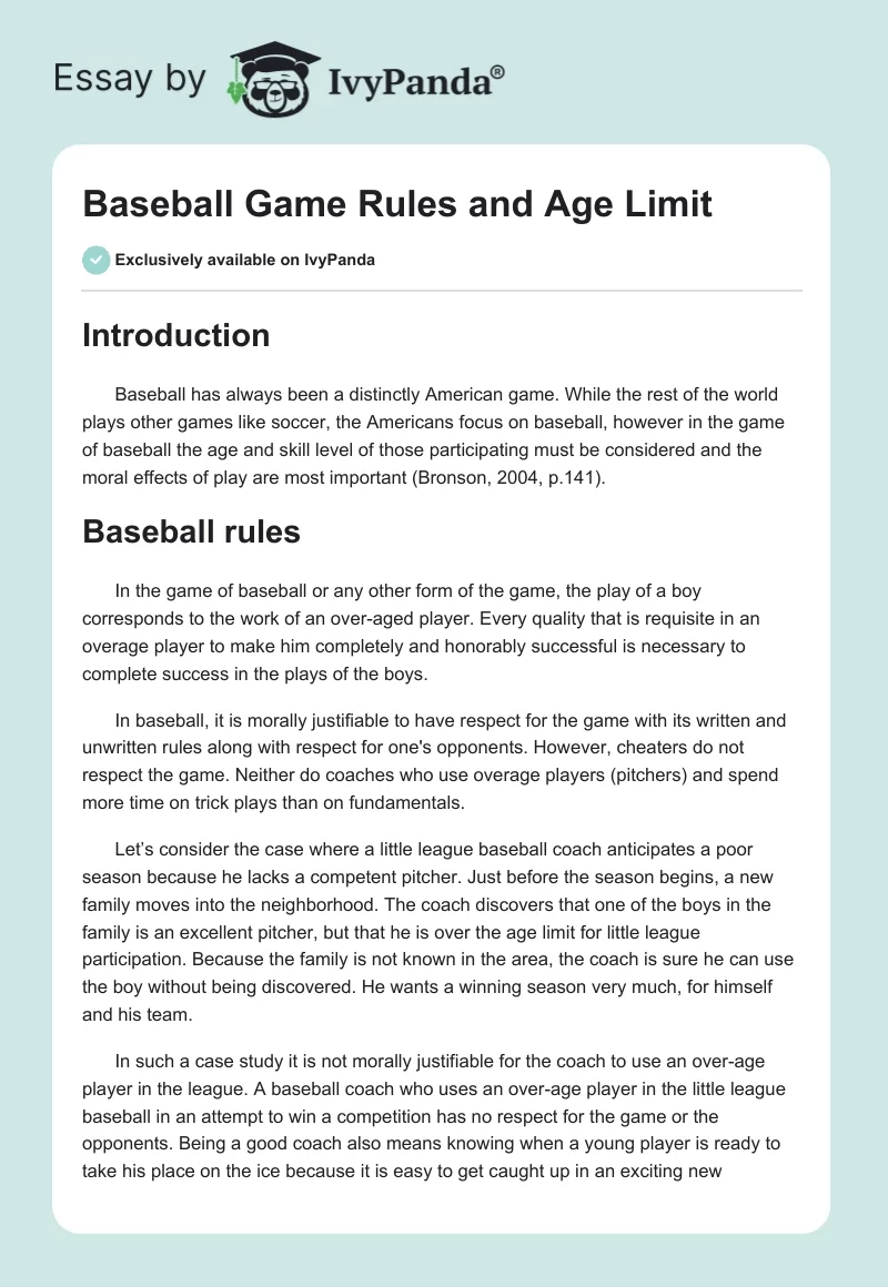 Baseball Game Rules and Age Limit. Page 1