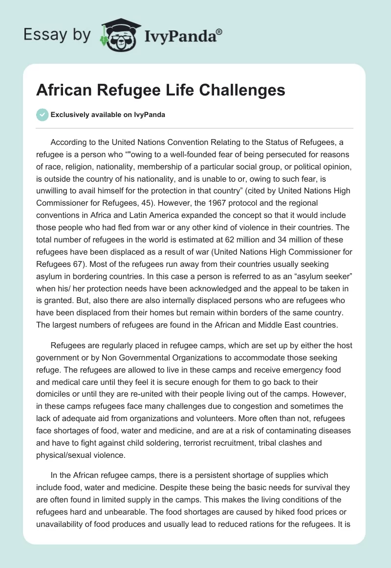 African Refugee Life Challenges. Page 1
