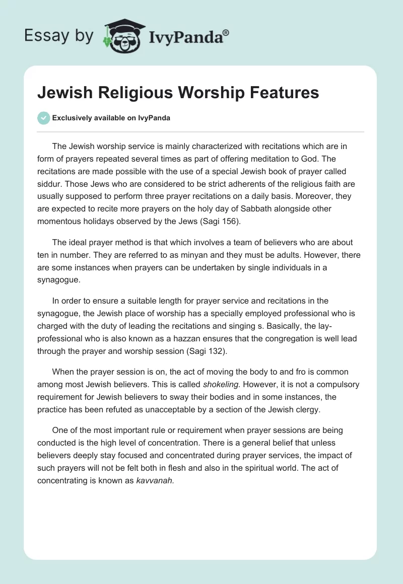 Jewish Religious Worship Features. Page 1