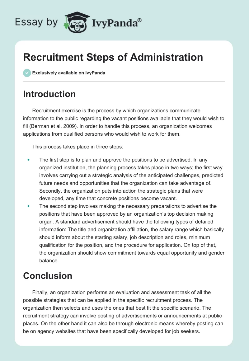 Recruitment Steps of Administration. Page 1