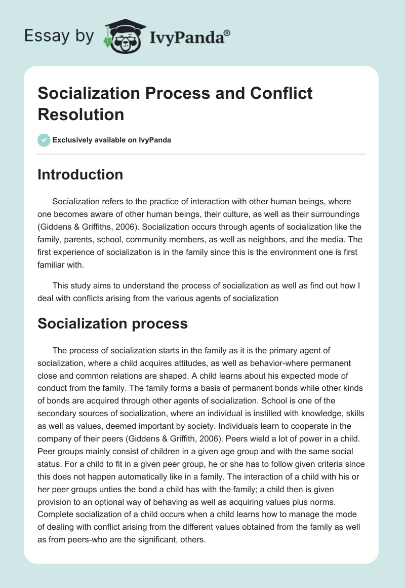 Socialization Process and Conflict Resolution. Page 1
