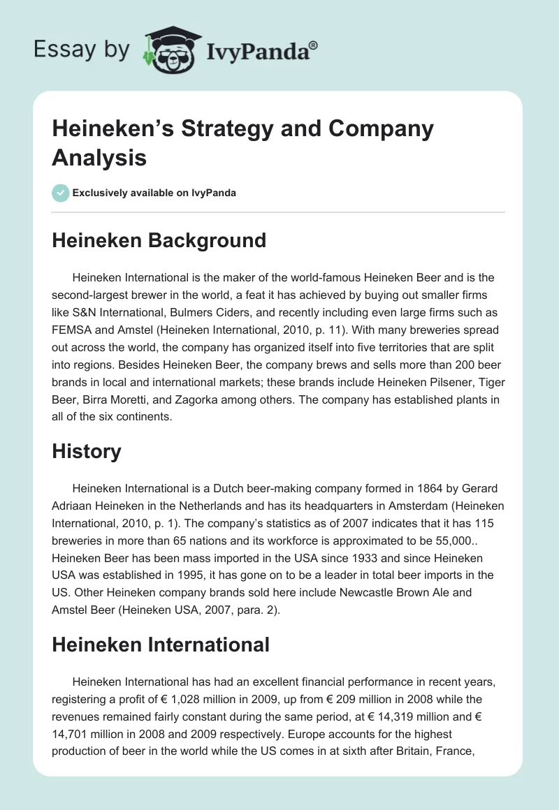 Heineken’s Strategy and Company Analysis. Page 1