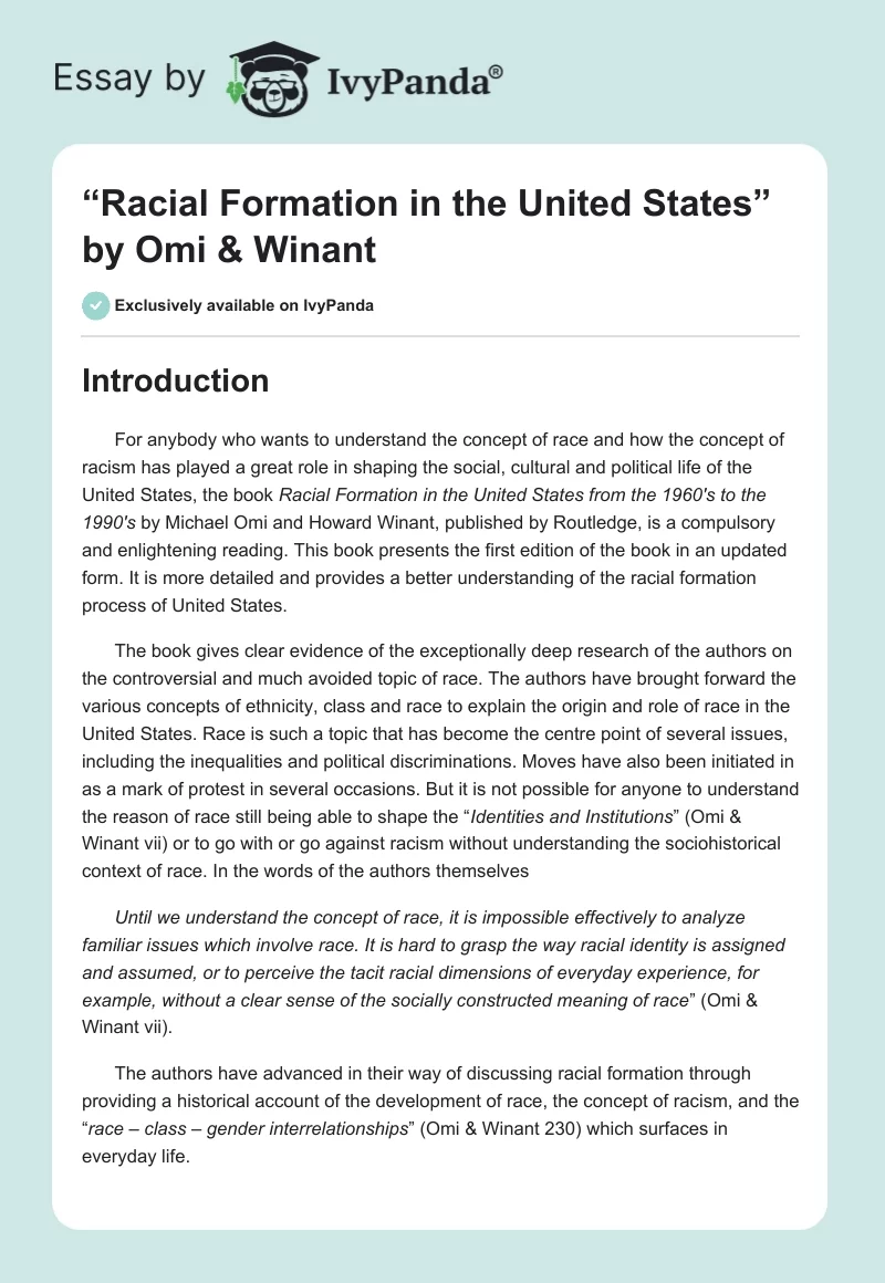 “Racial Formation in the United States” by Omi & Winant. Page 1
