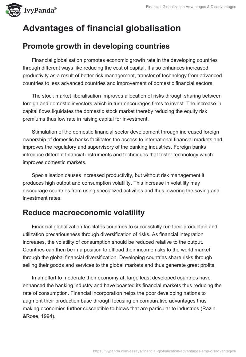 Financial Globalization Advantages & Disadvantages. Page 4