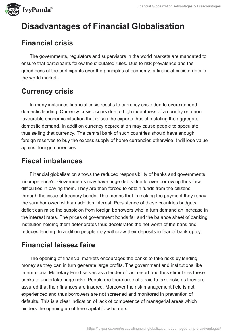 Financial Globalization Advantages & Disadvantages. Page 5
