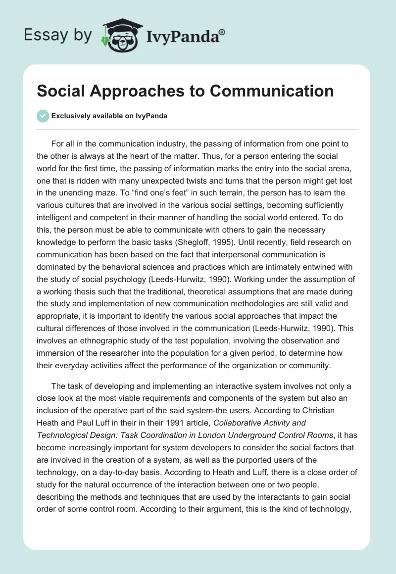 Social Approaches to Communication. Page 1