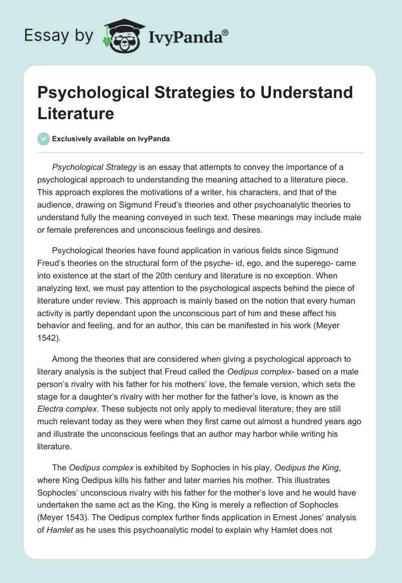Psychological Strategies to Understand Literature. Page 1