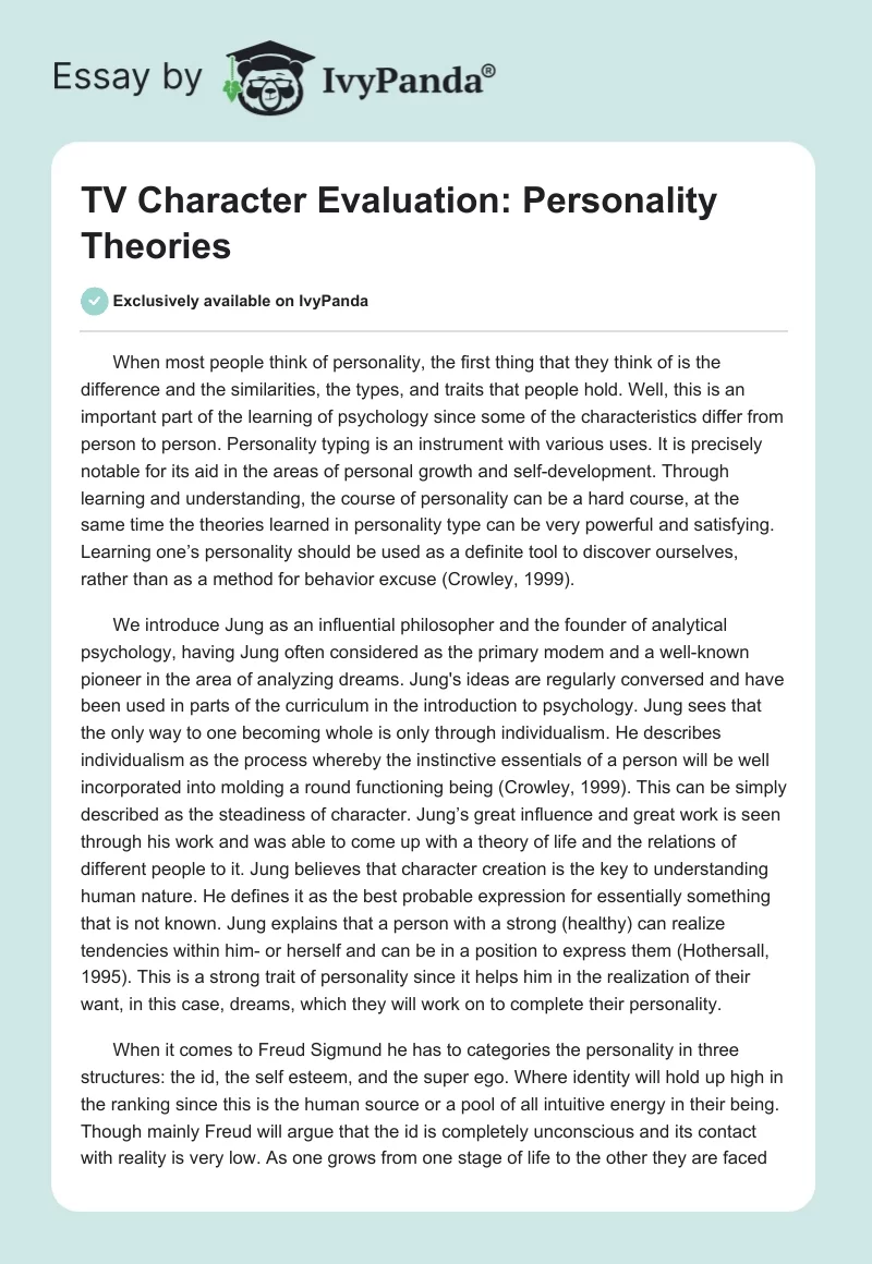TV Character Evaluation: Personality Theories. Page 1