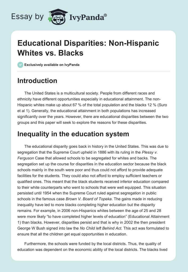 Educational Disparities: Non-Hispanic Whites vs. Blacks. Page 1