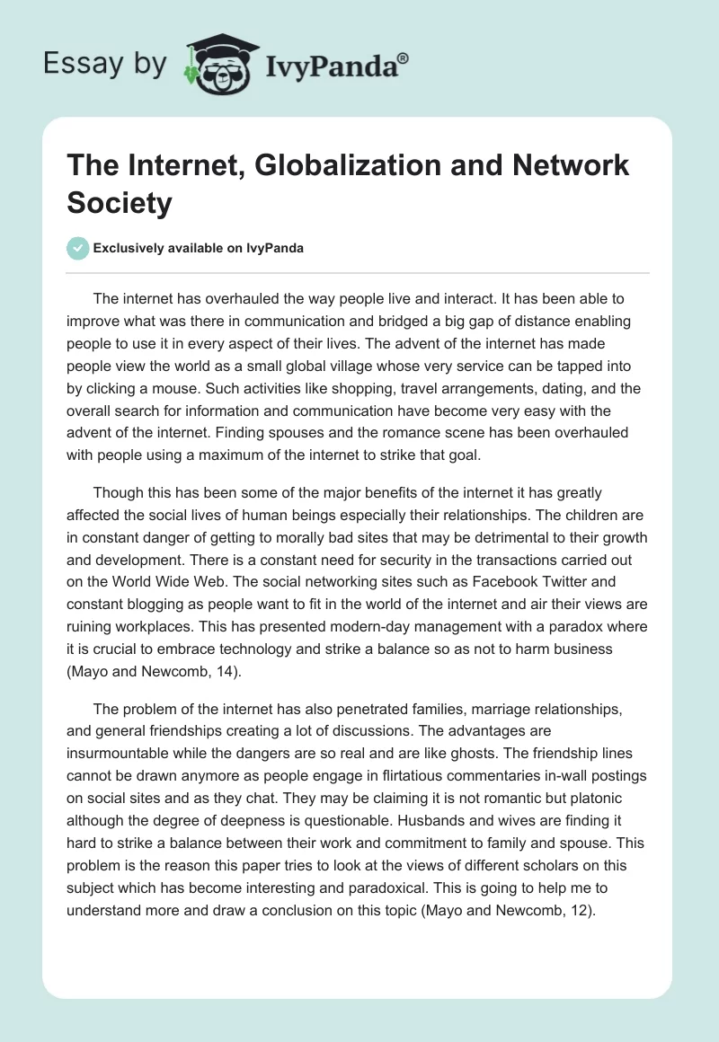 The Internet, Globalization and Network Society. Page 1