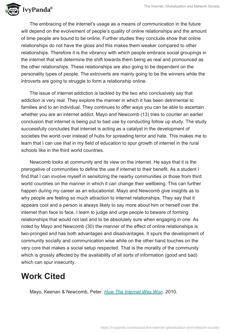The Internet, Globalization and Network Society. Page 2