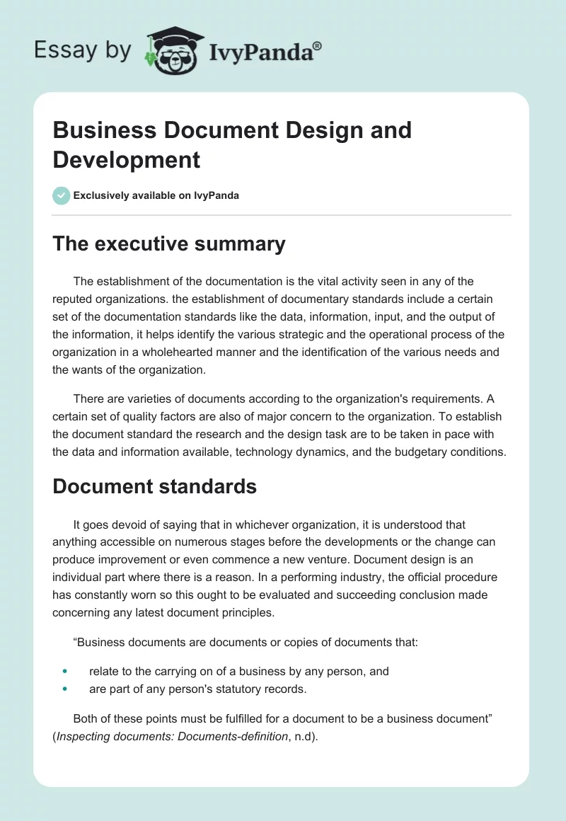 Business Document Design and Development. Page 1