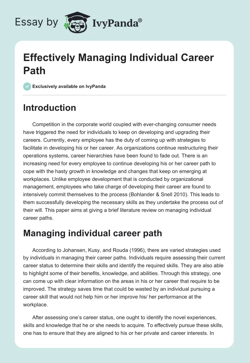 Effectively Managing Individual Career Path. Page 1
