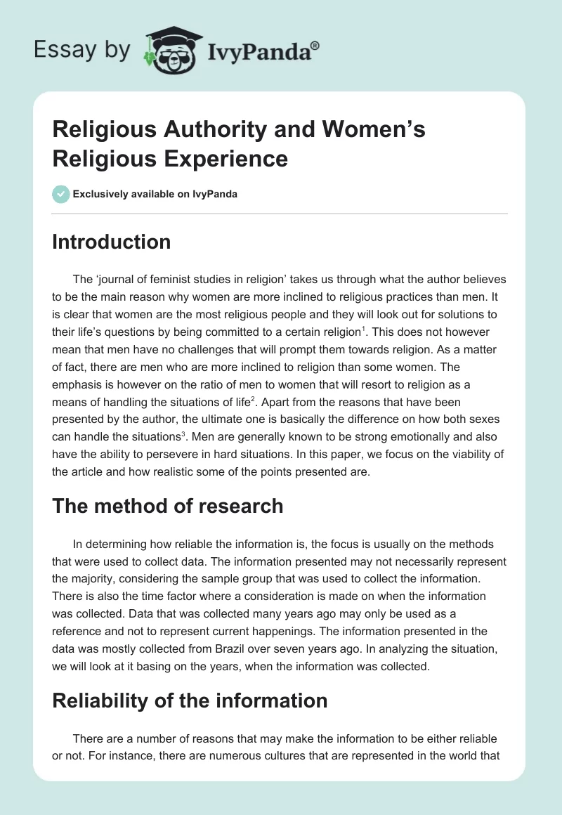 Religious Authority and Women’s Religious Experience. Page 1