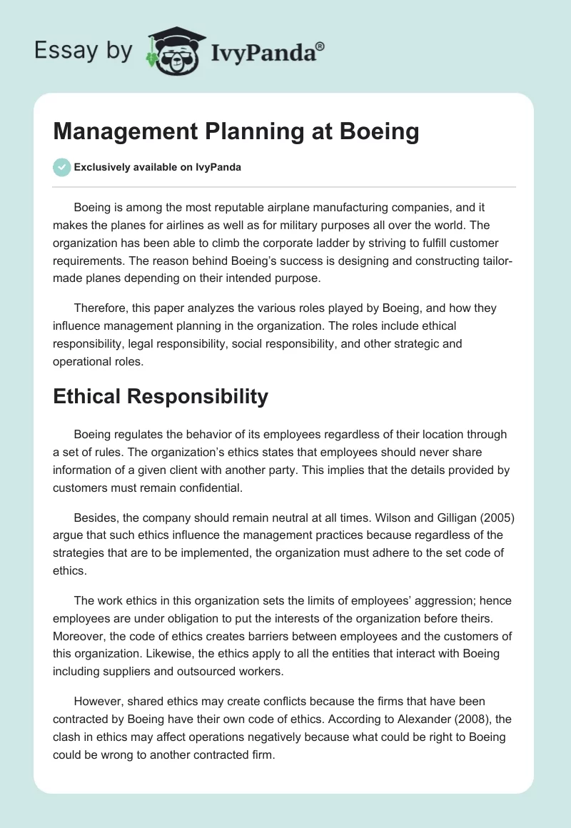 Management Planning at Boeing. Page 1