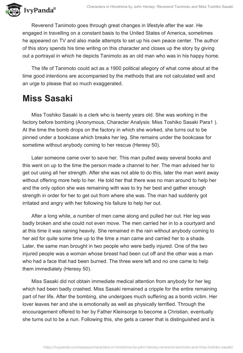 Characters in Hiroshima by John Hersey: Reverend Tanimoto and Miss Toshiko Sasaki. Page 3