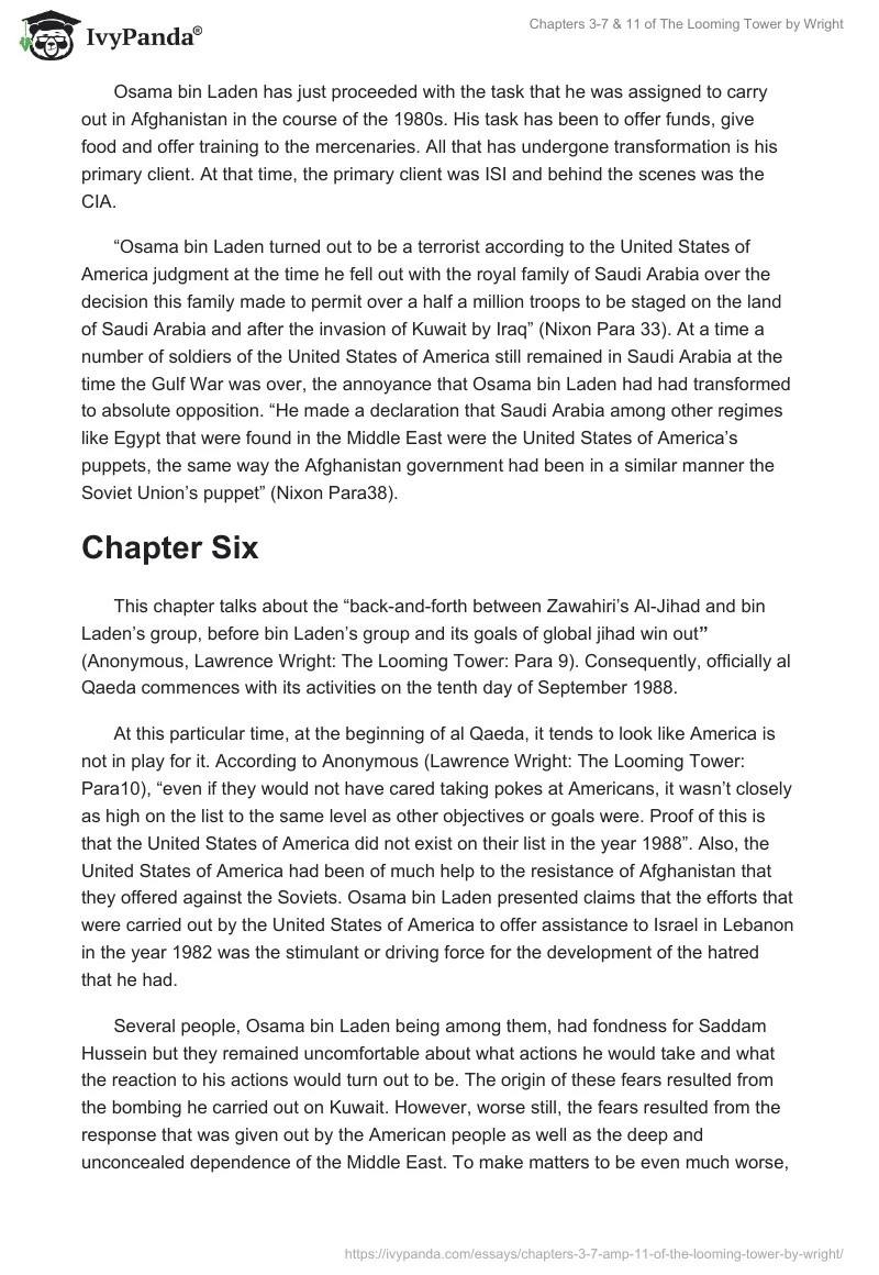 Chapters 3-7 & 11 of The Looming Tower by Wright. Page 3