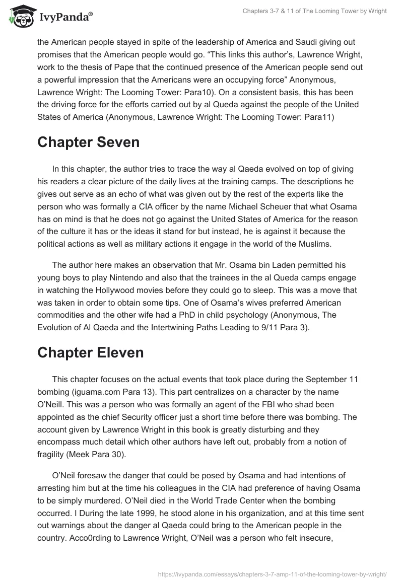Chapters 3-7 & 11 of The Looming Tower by Wright. Page 4