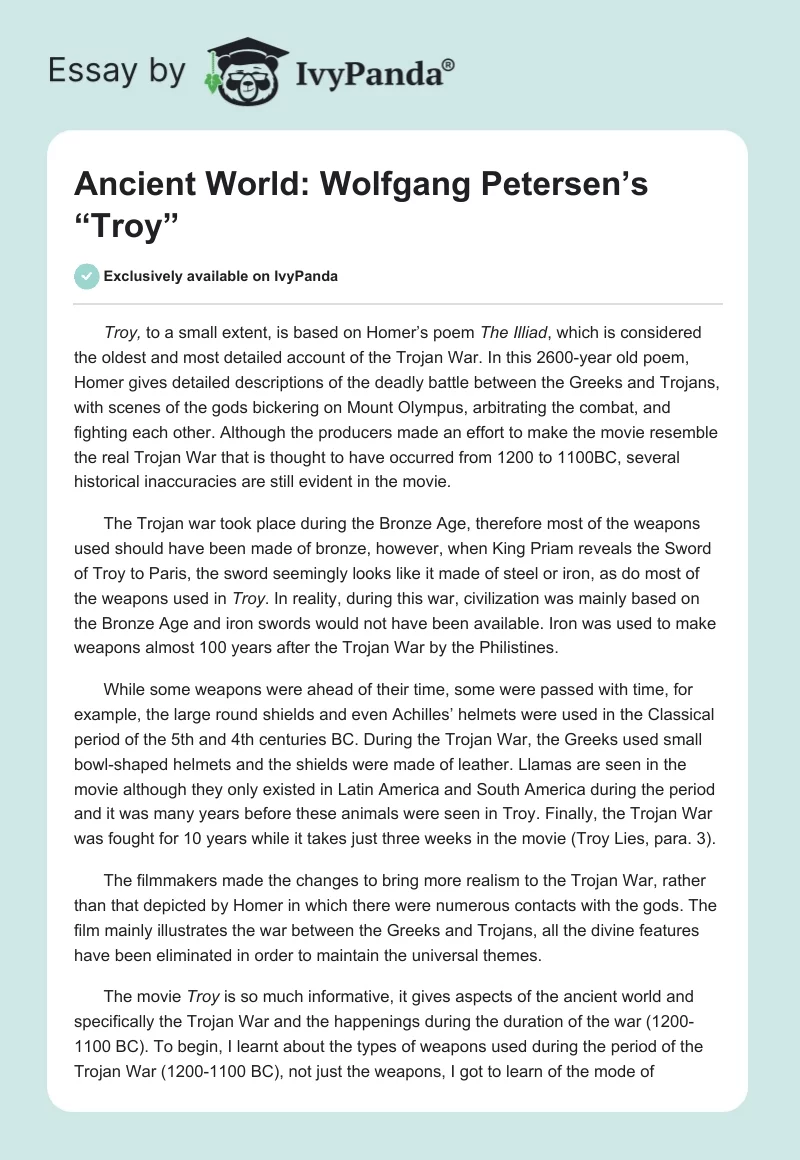 Ancient World: Wolfgang Petersen’s “Troy”. Page 1