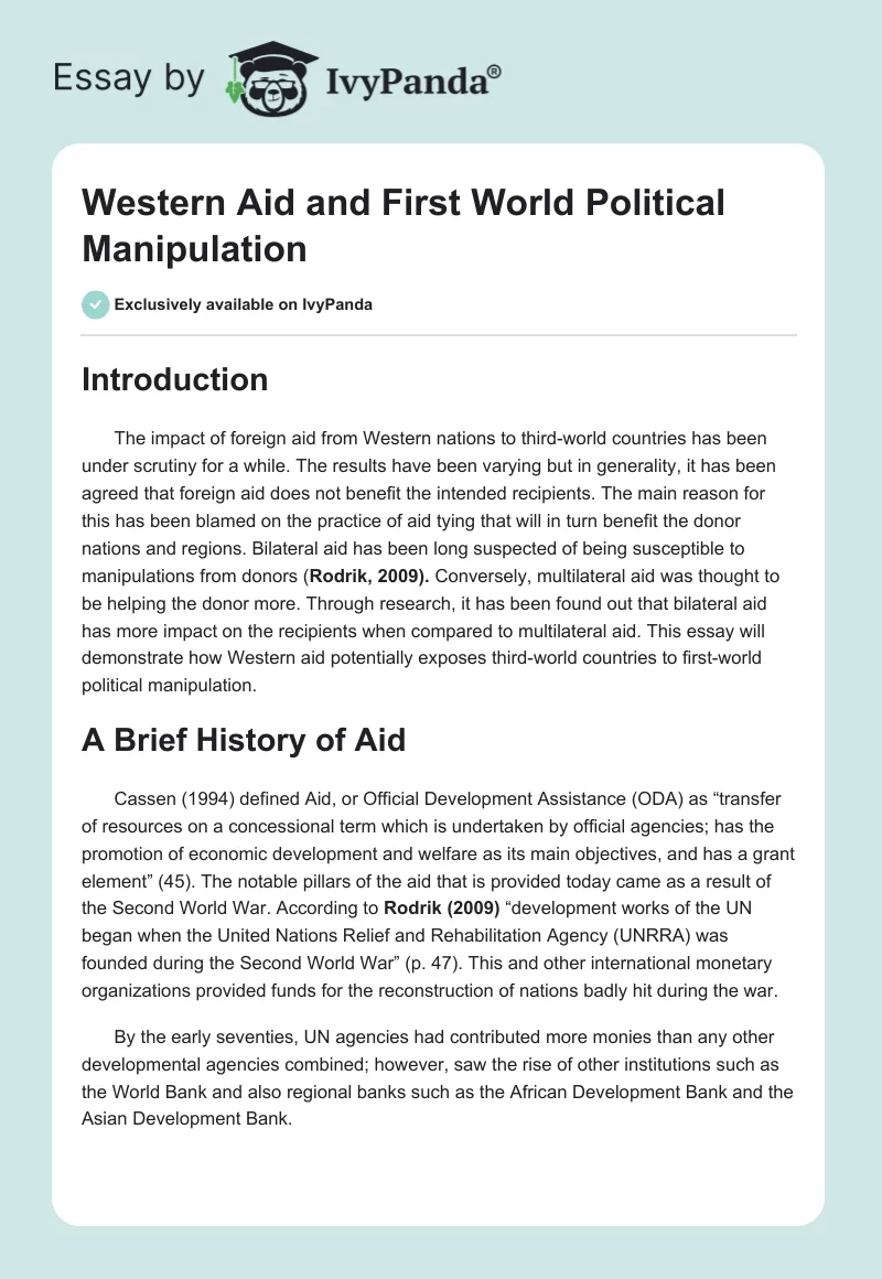 Western Aid and First World Political Manipulation. Page 1