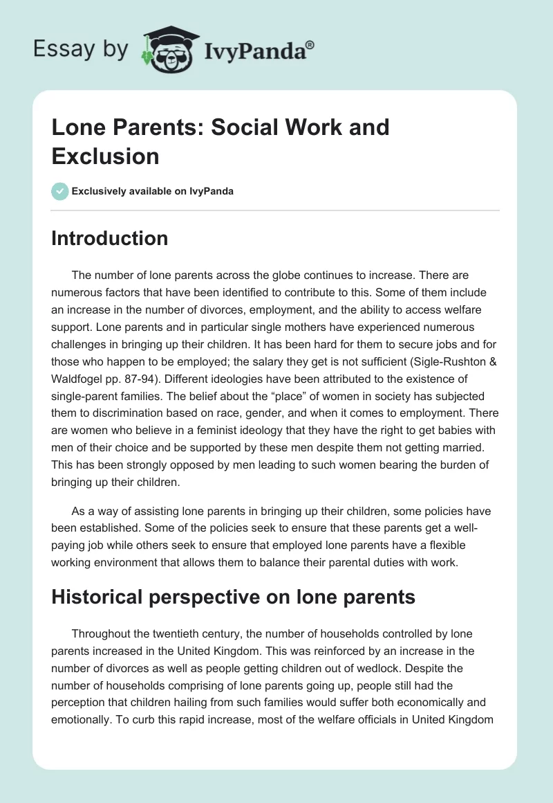 Lone Parents: Social Work and Exclusion. Page 1