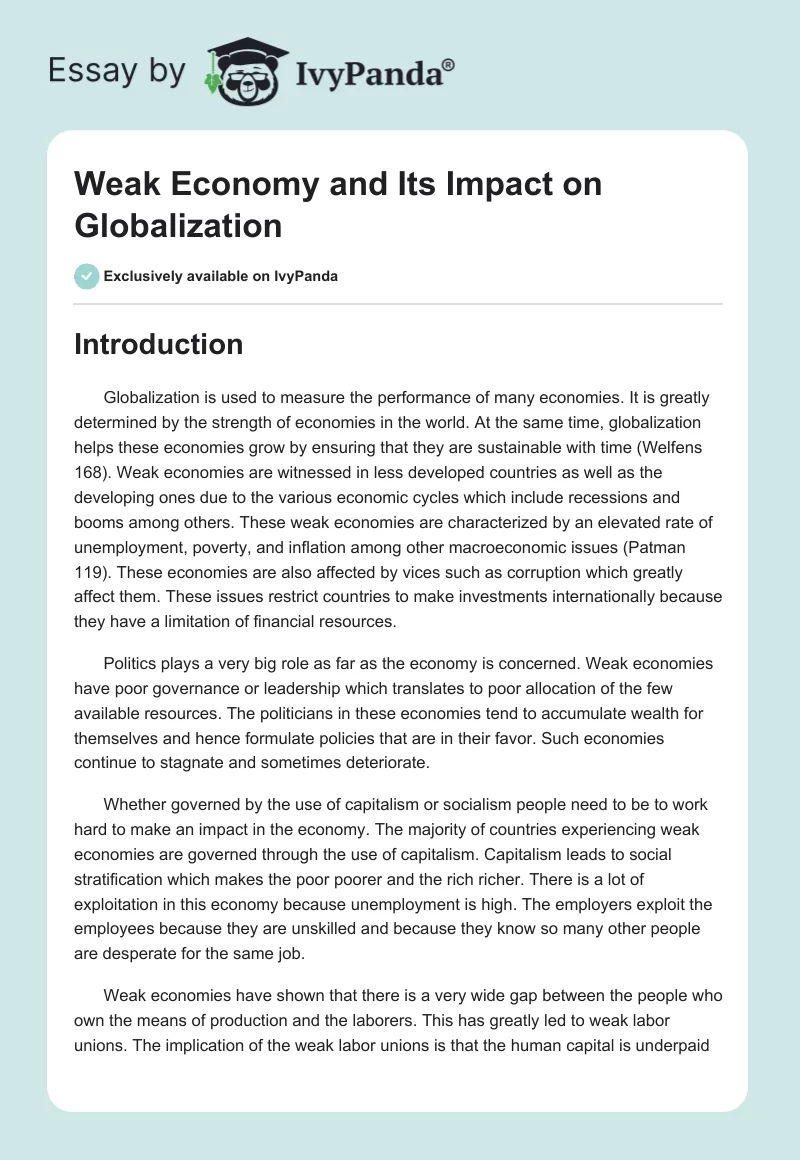 Weak Economy and Its Impact on Globalization. Page 1