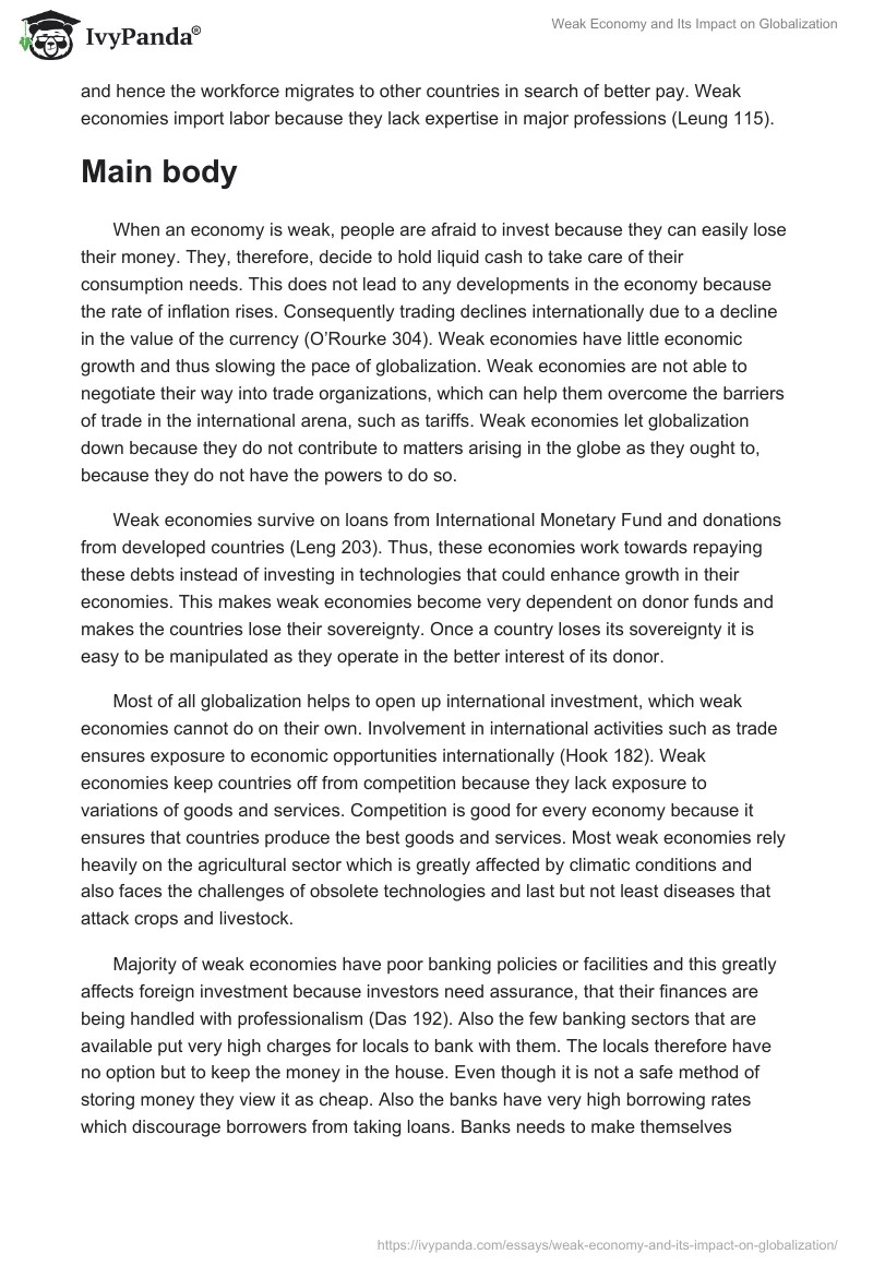 Weak Economy and Its Impact on Globalization. Page 2