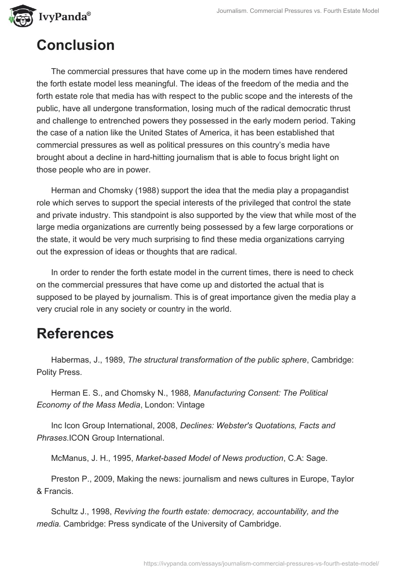 Journalism. Commercial Pressures vs. Fourth Estate Model. Page 5