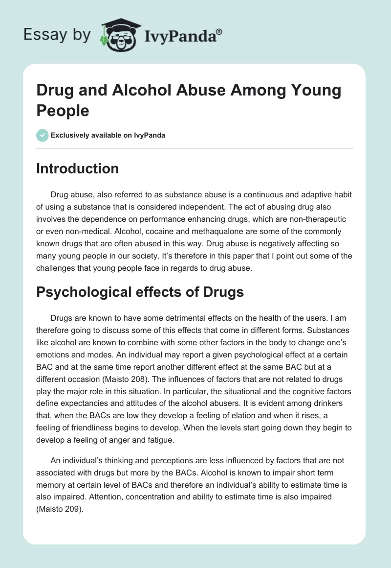 Drug and Alcohol Abuse Among Young People. Page 1
