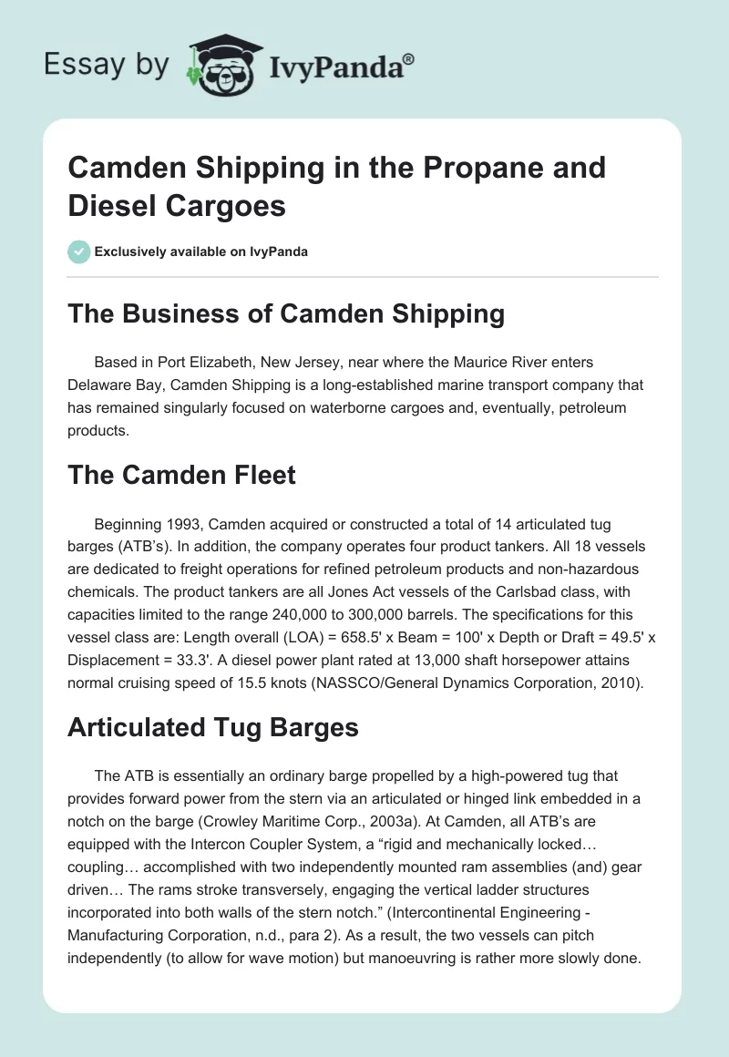 Camden Shipping in the Propane and Diesel Cargoes. Page 1