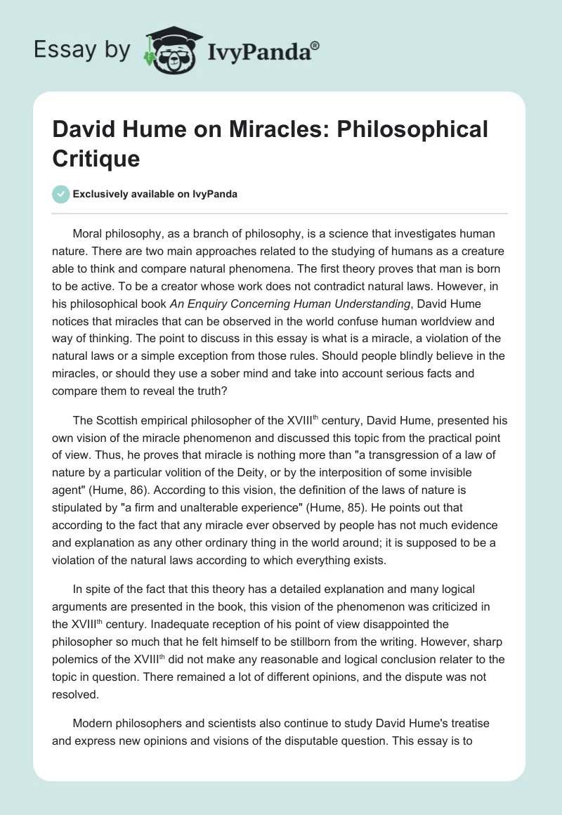 David Hume on Miracles: Philosophical Critique. Page 1
