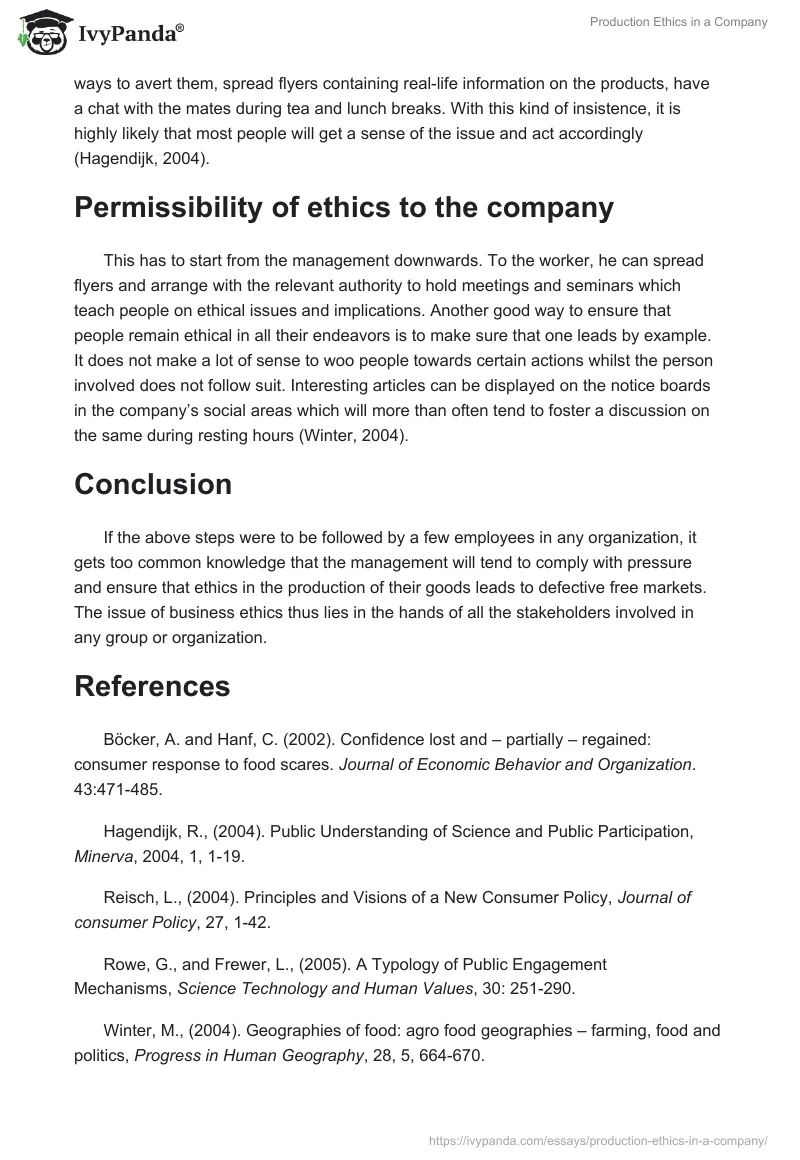 Production Ethics in a Company. Page 2